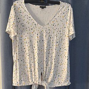 Ann Taylor Cream Tie Front Short Sleeve T-shirt Size M